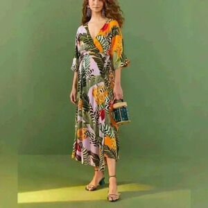 Farm Rio - Mixed Striped Bananas Maxi Wrap Dress Multi